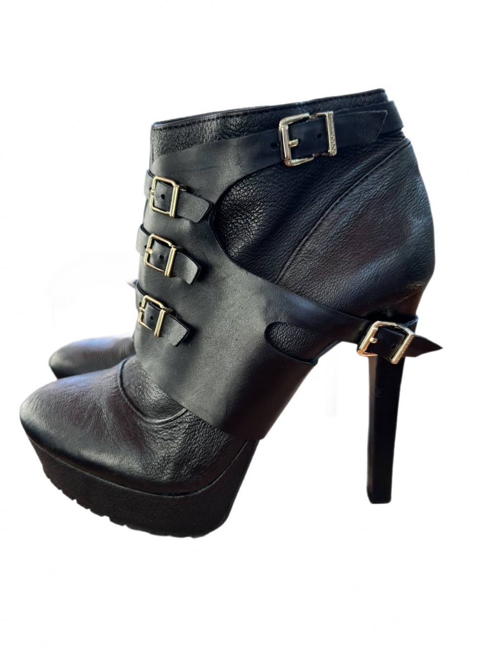 BCBGeneration Black Leather Platform Ankle Booties with Stiletto Heel Size 7.5